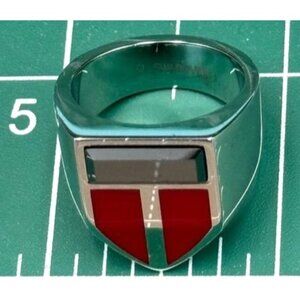 Swarovski Men's Red Enamel and Black Crystal  Ring Size   8 -8 1/4